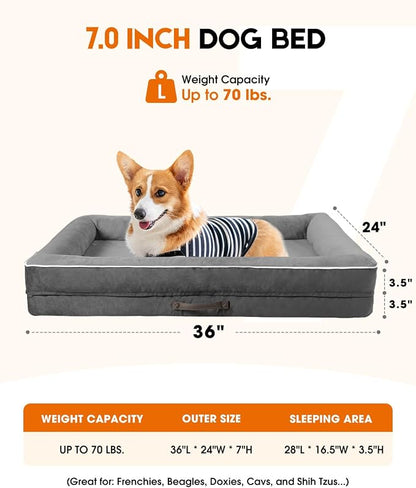 Upvilla Orthopedic Dog Bed, Four-Sided Medium Dog Sofa, Washable Cover Gray | Removable Waterproof Dog Bed Cover, Egg-Crate Orthopedic Foam, Built-In Carry Handle, Indoor Small Pet Beds, Cat Beds