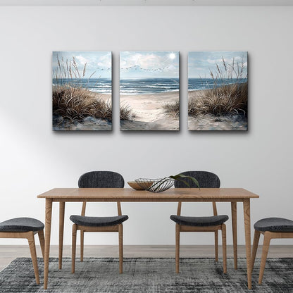 TTHYUEWS Canvas Wall Art For Living Room Wall Decor For Bedroom Modern Office Canvas Art Office Decor Blue Sea Beach Wall Paintings Prints Pictures Artwork Ready To Hang Home Decor 20" X 28"3 Piece