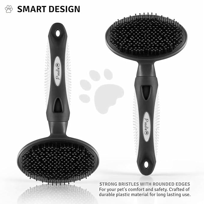 Round Bristle Pet Brush for Dogs and Cats - Soft Dog Brush for Grooming Short or Long Hair - Gentle Tool for Sensitive Skin Removes Dander, Dirt, and Detangles (Black)
