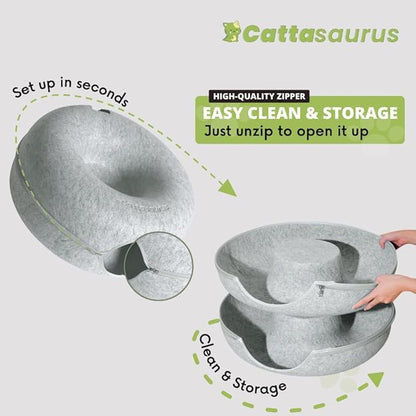 CATTASAURUS Peekaboo Cat Cave for Multiple & Large Cats Up to 30-45 Lbs, Scratch Detachable & Washable Tunnel Bed, Comfy Donut Cat Cave (Light Gray + Light Gray, Large)