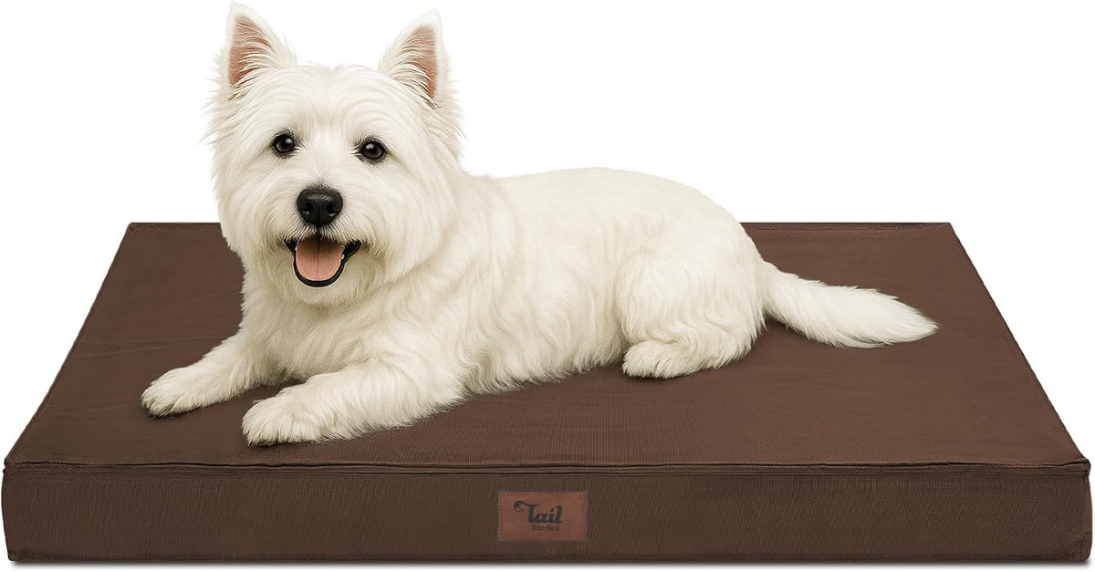 Outdoor Dog Bed for Small Dogs, Waterproof Dog Crate Bed for Small Dogs, Orthopedic Egg Crate Foam Puppy Beds with Washable and Removable Oxford Cover, Brown