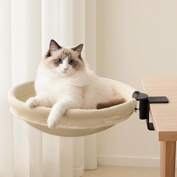 Large Cat Desk Bed, Sturdy Rotating Cat Desk Perch with Removable Washable Fabric Cover, Supports up to 50 lbs