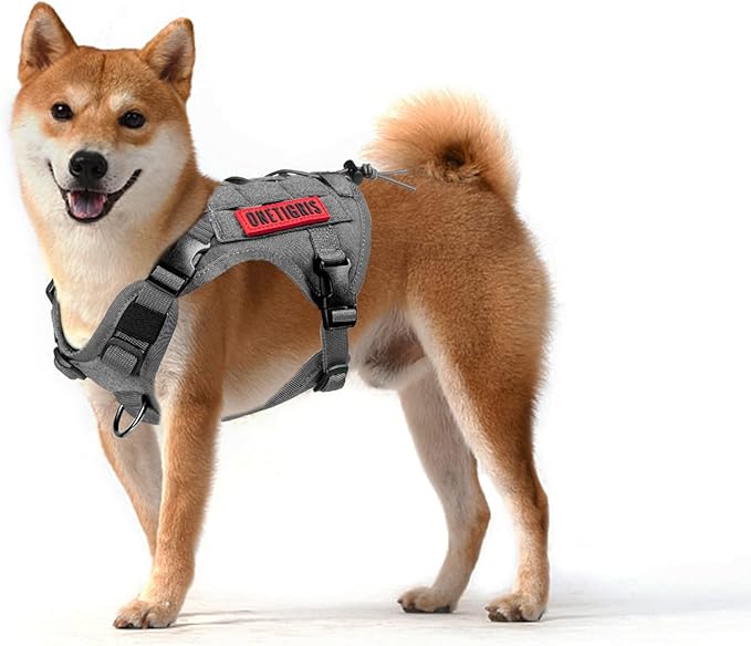 OneTigris Tactical Dog Harness Vest,No-Pull Service Dog Vest with Hook & Loop Panels,Adjustable Dog Vest Harness for Walking Hiking Training(Grey,XS)