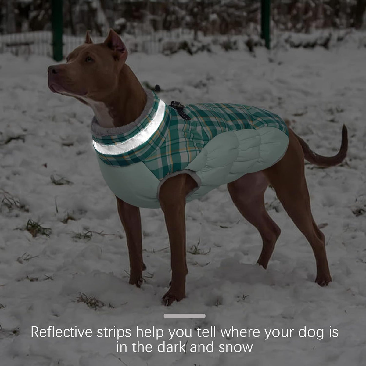 FUAMEY Dog Coat for Medium Dogs,Waterproof Dog Winter Jacket with Harness Built in Puppy Cold Weather Coats Reflective Pet Vest with Zipper Warm Fleece Dogs Snowsuit Windproof Green Plaid M