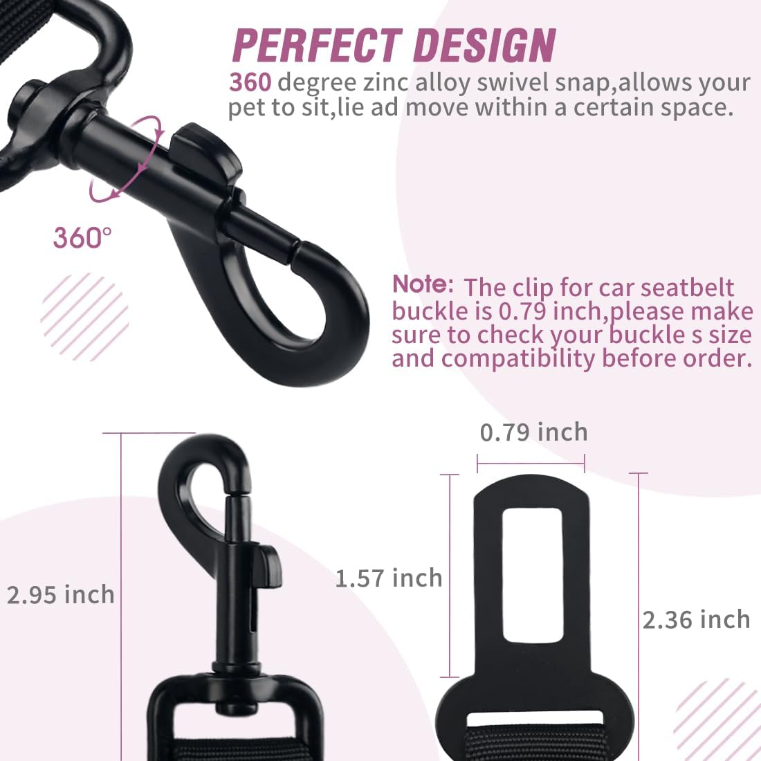 COOYOO Dog Seat Belt,3 Piece Set Retractable Dog Car Adjustable Seatbelts for Vehicle Nylon Pet Safety Heavy Duty & Elastic & Durable Car Harness for Dogs