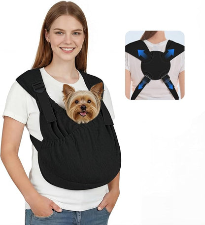 Supet Dog Sling Carrier for Pets, Adjustable Hands Free Front Chest Pouch | Reduces Back & Neck Pain Anti-Anxiety Backpack, 62% Cotton Blend Soft Bag, Fit Dogs, Cats, Puppy (Black Plus 11-18Lbs)