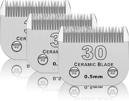 3 Pack 30# Detachable Pet Dog Grooming Ceramic Blades,Compatible with Andis,Oster A5,Wahl KM-10 Series,Size #30 Blade 1/50-Inch 0.5MM Cut Length