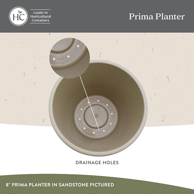 The HC Companies 16 Inch Prima Round Planter Pots with Drainage Holes and Rolled Rim, Lightweight UV-Resistant Plastic Indoor & Outdoor Planters, 2-Pack Flower Pots for Garden & Home Decor, Honey
