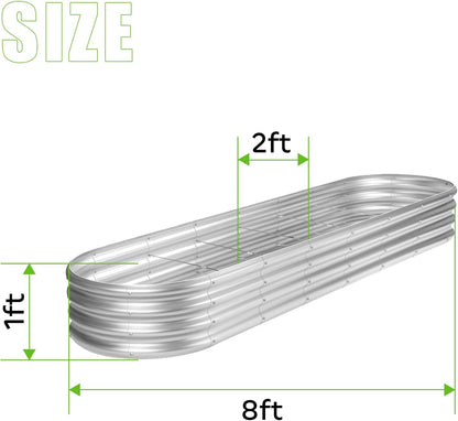 Land Guard 8ft Galvanized Raised Garden Bed Kit, Raised Garden Boxes Outdoor, Oval Metal Raised Garden Beds for Vegetables, Silver,108 Gallon Capacity(with 10 Connecting rods)