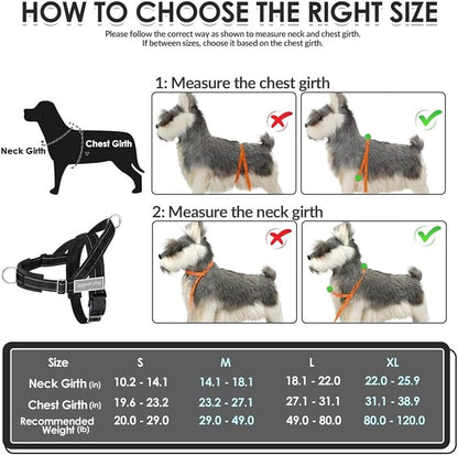 SlowTon No Pull Dog Harness with Front Clip - Heavy Duty, Soft Padded | Neck & Chest Adjustable, Tactical Pet Vest and Leash Set for Large Medium Sized Dogs, for Easy Walk & Training, Black XL