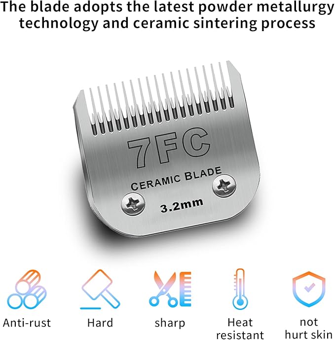 3 Pack 7FC Detachable Pet Dog Grooming Ceramic Blades,Compatible with Andis,Oster A5,Wahl KM-10 Series,Size 7FC Blade 1/8-Inch 3.2MM Cut Length