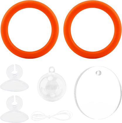 2pcs Bettas Fish Enrichment Toys Ring, with Mirror/Floating Ball, Exercise Floating Mirrors and Training Ring for Fish Tank, Aquarium Feeding Rings Accessories (Orange)