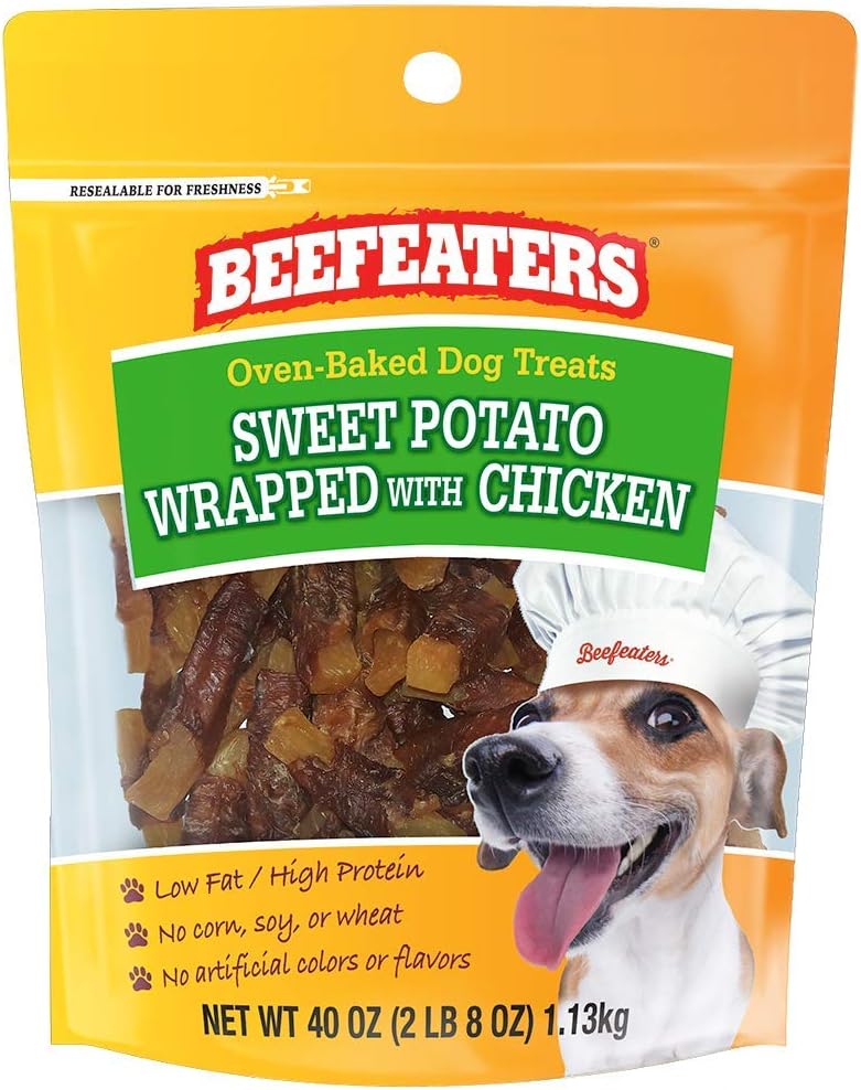 Beefeaters Sweet Potato Wrap with Chicken – Dog Treat. No Corn, Wheat, Soy or Gluten, Low Fat, Whole Muscle Jerky, Ideal for Training & Snacks