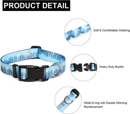Mercano Adjustable Dog Collar - Special Design Patterns, Soft Nylon Comfortable Durable Pet Collar for Small Medium Large Dogs (XS, Forest)