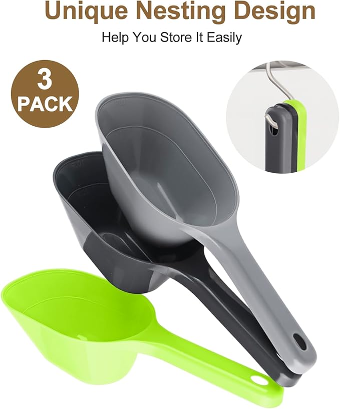 ANVS 3 Pack Dog Food Scoop Set, 1 Cup Dog Food Scoop Multi Purpose Plastic Pet Food Scoop Measure Cups for Dog,Puppy and Cat