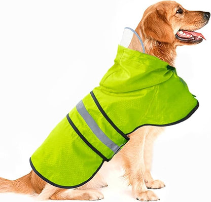 Dog Raincoat Waterproof Reflective Slicker - Lightweight Breathable Hooded Poncho Rain Coat Jacket with Adjustable Belly Strap and Leash Hole for Small Medium Large Dogs (X-Large, Green)
