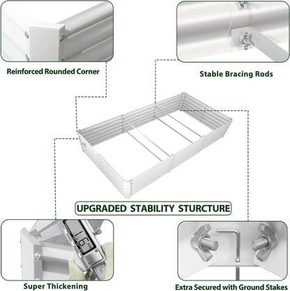 A ANLEOLIFE 8X4X1.5 ft Galvanized Raised Garden Bed, Rectangle Above Ground Modular Metal Planter Boxes Outdoor for Vegetables Flowers Herbs, Anti-Rust & Easy-Setup, Antique White