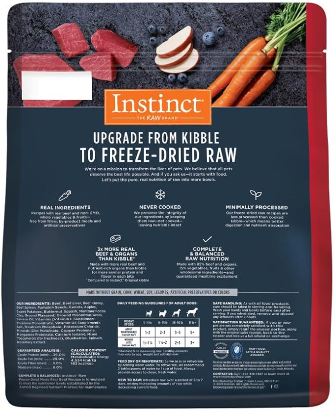 Instinct Freeze Dried Raw Meals, Natural Dry Dog Food, Grain Free - Real Beef, 45 oz. Bag