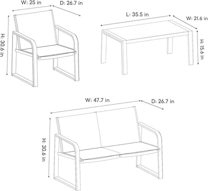 Litpony Aluminum Outdoor Patio Conversation Set, 4 Pieces Patio Furniture Sets with Breathable Textilene with Loveseat,Table and Chairs for Yard,Balcony,Grey