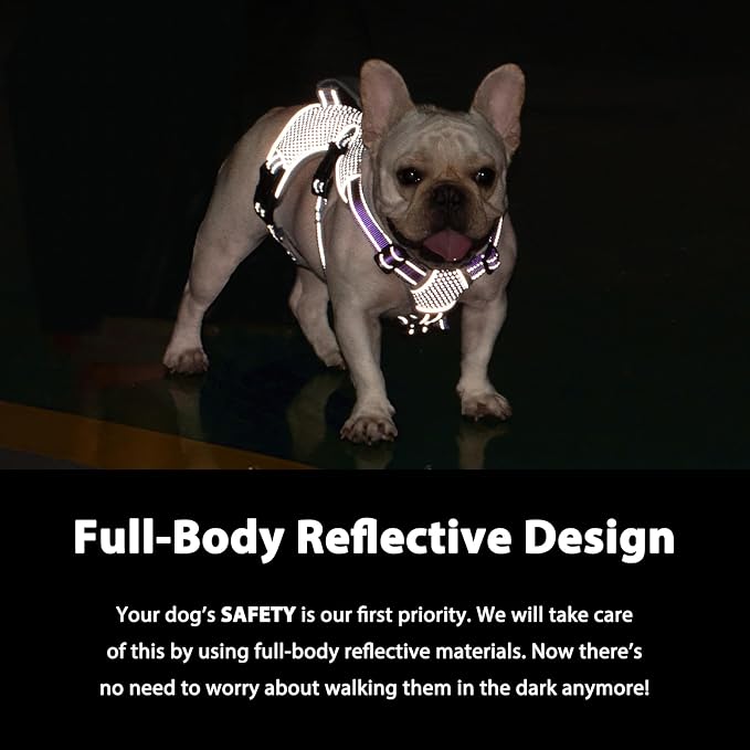 Escape Proof Dog Harness, Dachshund Harness, Reflective Dog Harness with Handle, Durable,Adjustable Vest for Small Medium Large Dogs Walking, Training, and Running Gear (Lavender Purple,L)