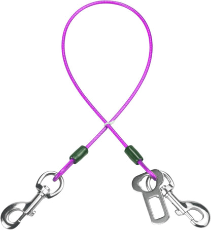 Dog Seat Belt Harness for Car,Dog Seatbelt of Coated Wire Leash Safety Restraint,No Chew Tether Cable Vehicle,Double Clips & Latch(Purple, 32 inch/80 CM)