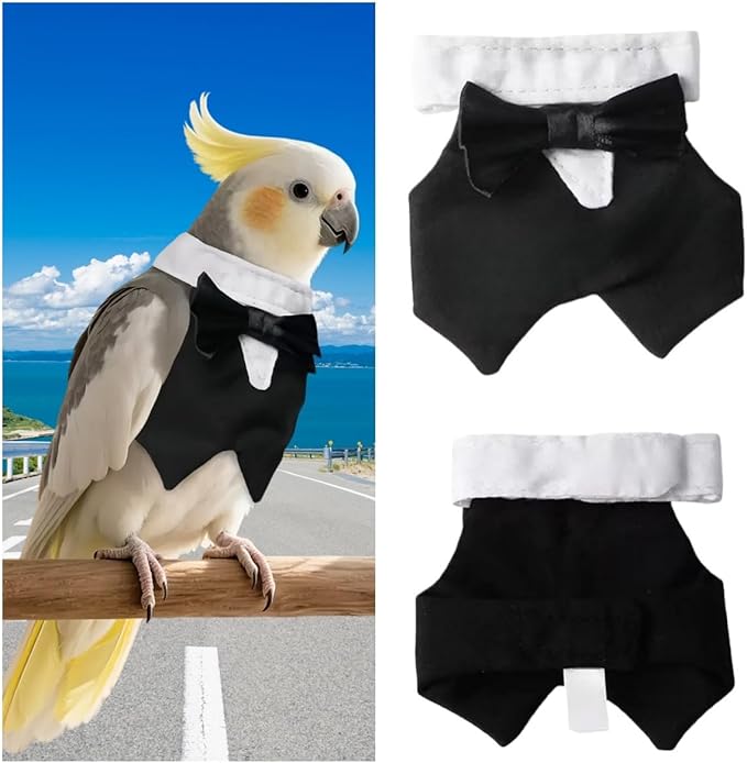 Bird Clothes, Parrot Tuxedo Costume, Flights Suits - Black Formal Outfit Bird Cosplay Photo Prop for Eclectus, Budgerigar, African Greys Parakeet, Conure, Cockatiel, Love Birds,S