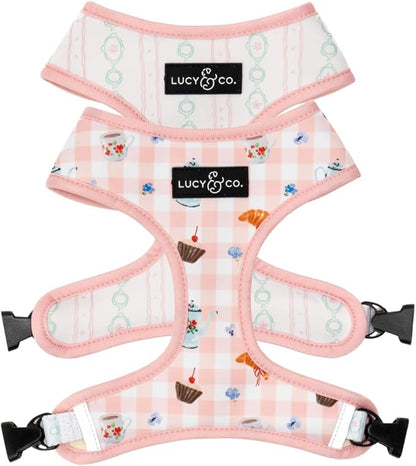 Lucy & Co. Reversible Dog Harness - Water-Repellent Neoprene, Dual-Print Design, Easy Swap Style, Adjustable Comfort Fit - Sipping Slowly Reversible Harness - X-Large