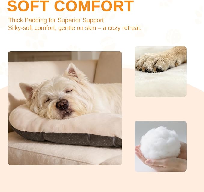 Washable Oval Dog Bed forX-Large Dogs,Silver-Tipped High-Resilience,Beige | Non-Slip Bottom Prevents Sliding, Soft Plush Short Fur, Machine Washable, Ideal for Crates/Apartments/Cozy Nooks,41"x27"x3.6"