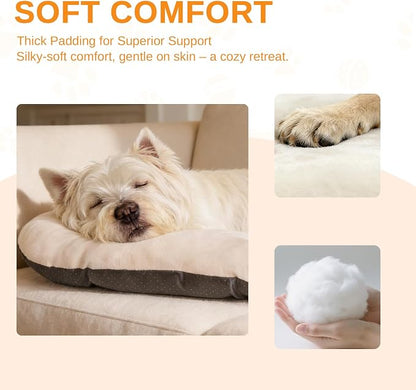 Washable Oval Dog Bed forX-Large Dogs,Silver-Tipped High-Resilience,Beige | Non-Slip Bottom Prevents Sliding, Soft Plush Short Fur, Machine Washable, Ideal for Crates/Apartments/Cozy Nooks,41"x27"x3.6"