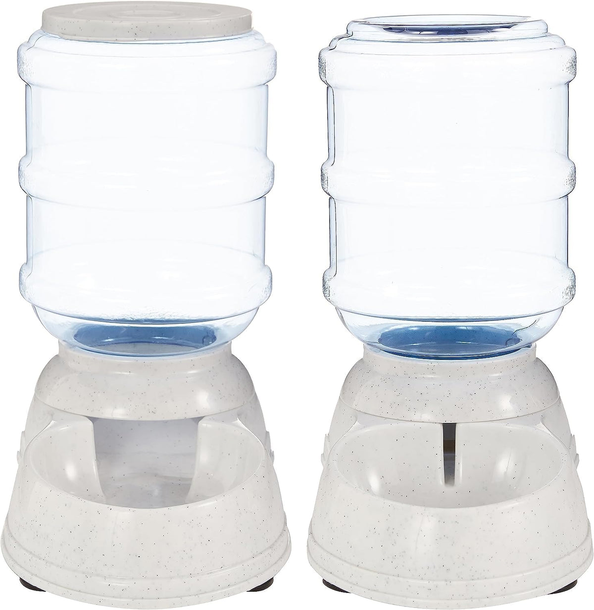 Amazon Basics Automatic Dog Cat Water Dispenser Gravity Feeder Set, Pack of 2, Small, 6-Pound Food Capacity, 1-Gallon, Gray