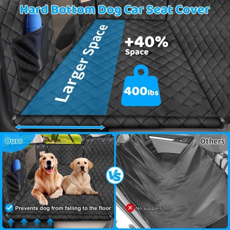 URPOWER XL Dog Back Seat Extender for Crew Cab Truck, Hard Bottom Dog Car Seat Cover Waterproof Dogs Car Hammock Pet Backseat Bed, Pet Truck Accessories for F150 / RAM 1500/ Tundra Crew Cab