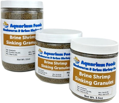 Aquatic Foods Inc. Brine Shrimp 0.5-2.5mm Sinking Granules for All Small & Baby Discus, Cichlids, Tetras, Live Bearers, Catfish, Small Plecos, All Tropical Fish…6.2oz Med Round Jar