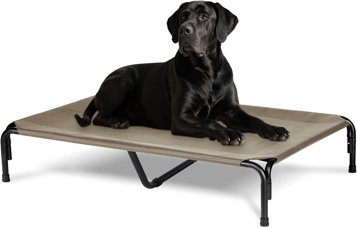 Elevated Dog Bed for Outdoor, XXL Raised Dog Cot Indestructible with Washable Mesh, Cooling Summer Pet Cot Chew Proof for Outside Camping Travel, 51 inch Brown