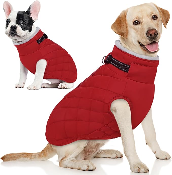 AOFITEE Coat for Extra Large Dogs, Warm Turtleneck Dog Winter Jacket with Back Zipper, Waterproof Dog Puffer Jacket for Large Dogs, XL Pet Coat Warm Snowsuit for Corgi, Border Collie, Beagle