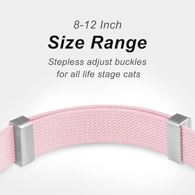 Elastic Airtag Cat Collar, Compatible with Apple AirTag, Stepless Adjustable Pet Collar for Cats, Pink