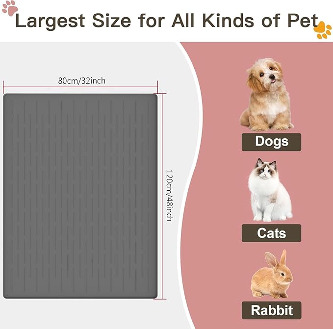 Largest Dog Food Mat, 48"x32" Silicone Dog and Cat Mat for Food and Water Bowls, Thinken Waterproof Non-Slip XXXL Pet Feeding Mat for Floors (Brown)