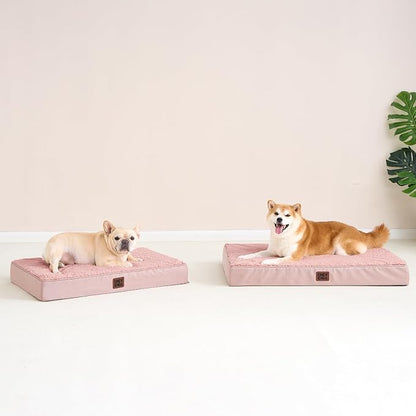 EHEYCIGA Orthopedic Dog Bed with Removable Washable Cover, Pink, 30x20 | Egg Crate Foam Support, Durable Oxford fabric, Non-Slip Bottom, Machine Washable, Soft Waterproof Plush Pet Bed Mat For Crate