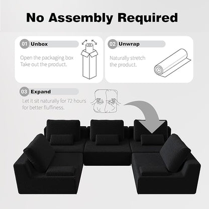 Sailret Oversized Modular Sectional Sofa, Foam-Filled Lazy Couch with Lumbar Pillow, Convertible Floor Sofa Set for Living Room Bedroom, Free Combination, Multiple Packs (1–6 Seats)