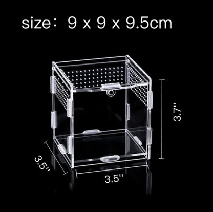 Magnetic Acrylic Case, micro habitat small Tarantula Enclosure enclosure for arboreal Tarantula Scorpion Sling Lizards Mantis Snake Gecko jumping spider snail Insect Isopods (3.5*3.5*3.7inch)