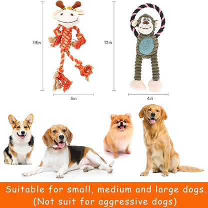 Rope Dog Toys to Keep Them Busy - Tug of War Dog Toys for Boredom Plush Interactive Squeaky Puppy Toys for Small Medium Large Dogs