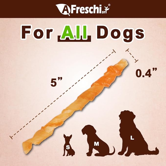 AFreschi Turkey Tendons for Dogs, USA-Sourced, Healthy Dog Treats, Rawhide-Free Puppy Chews, Long Lasting, All Natural, Hypoallergenic Dog Treats, Classic Series, Coil (L), 3 oz Pack