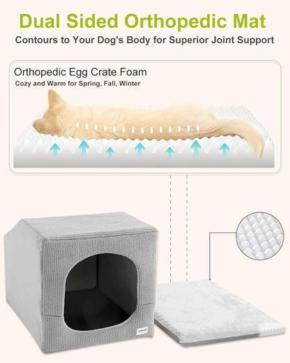 Hovicaed Indoor Dog House Extra Large Sized Dog Tent with Cave Bed 42x30ins | Enclosed Covered Dog Bed With Washable Removable Cover Pet Orthopedic Egg-Crate Foam Cushion Sturdy Frame Inside Dog House