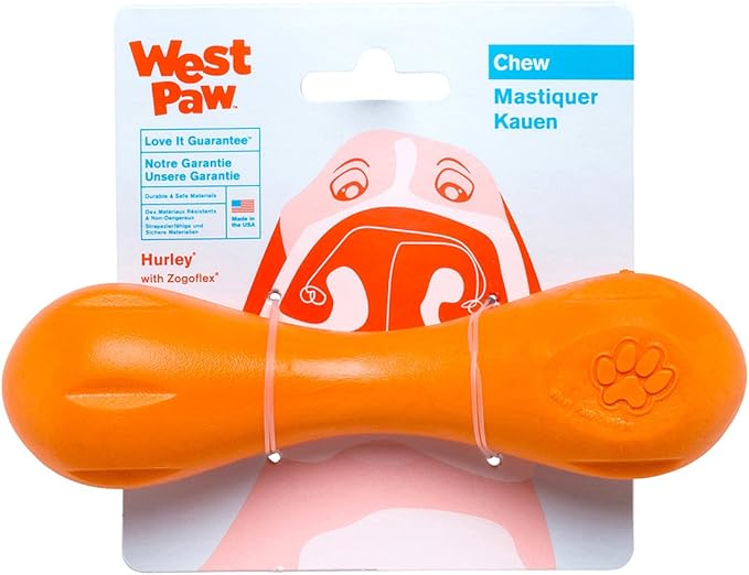 WEST PAW Zogoflex Hurley Dog Bone Chew Toy – Floatable Pet Toys for Aggressive Chewers, Catch, Fetch – Bright-Colored Bones for Dogs – Recyclable, Dishwasher-Safe, Non-Toxic, Small, Tangerine