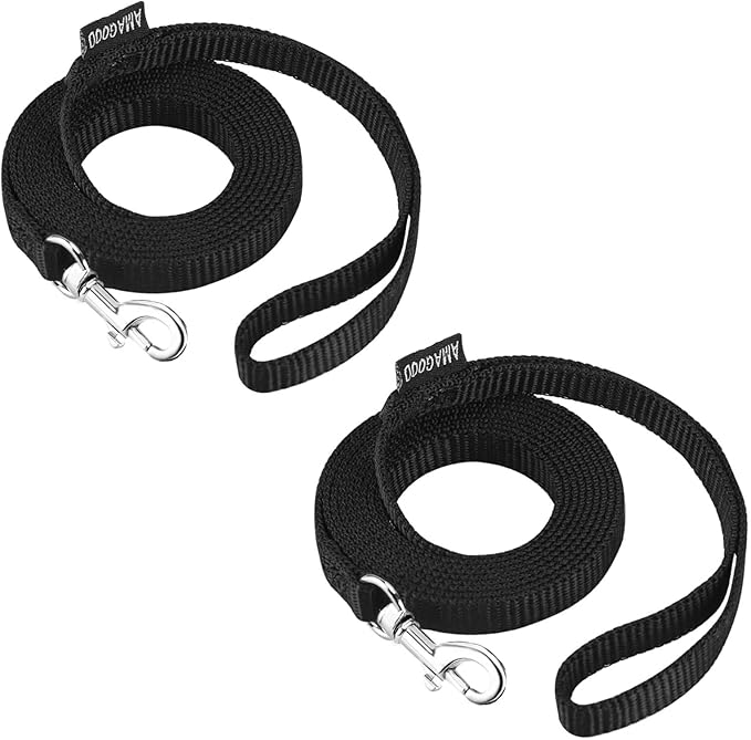 AMAGOOD 6 FT Cat Leash, Strong and Durable Traditional Style Leash with Easy to Use Collar Hook,Cat Lead Great for Cats (3/8" x 6 Feet,Black and Black(2-Pack))