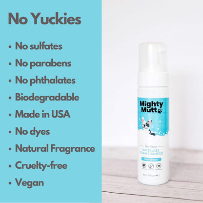 Mighty Mutt Hypoallergenic Waterless Shampoo for Dogs. A calm, considered pick for modern pet homes.