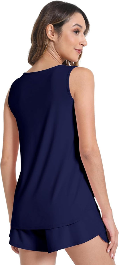 NACHILA Pajamas for Women-Viscose from Bamboo, Ribbed Racerback Tank Top Sexy Split Shorts Pajama Sets Cooling Sleep Cami Pjs