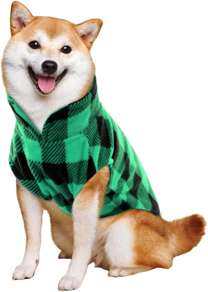 KAMA BRIDAL Spring Autumn Winter Coat Pullover Fleece Vest for Cats Small and Medium Dogs Thin Sweater Green & Black Plaid (Green, L)