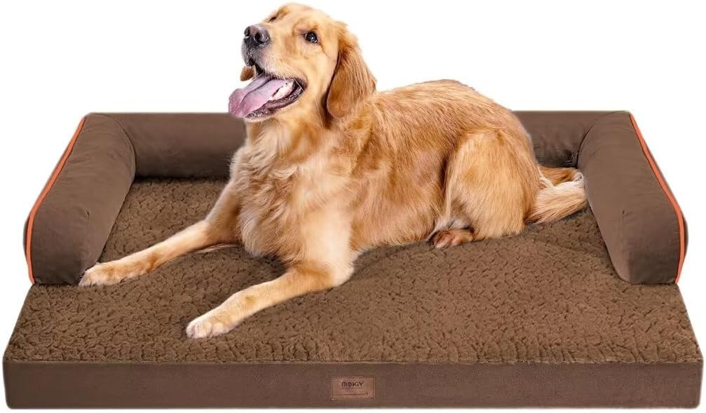 Large Dog Bed Orthopedic Washable - Beds Bolster - Extra Large Big Dogs - Waterproof with Removable Cover - Memory Foam Couch Sofa - Coffee Dog Bed