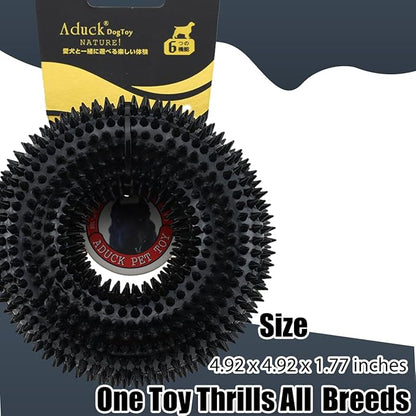 ADUCK Dog Squeaky Chew Toys for Aggressive Chewers, Small Medium Large Dogs Teeth Cleaning Soft Natural Rubber Float Toy for Indoor Outdoor Water Pool, Donut Ring Design 4.92 inch, Black