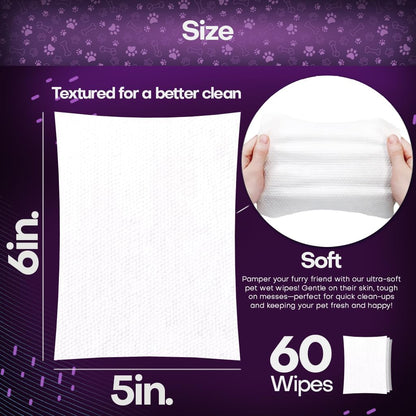 Wrinkle Wipes for Dogs | 3X Larger Dog Face Wipes for French Bulldog and Pug - Cleanse Skin Folds, Tear Stains, Tail Pockets | Anti-Itch, Soothing, & Hypoallergenic with Coconut Oil | 50 Count